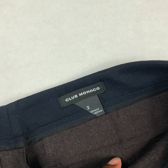 Club Monaco Womens Wool Blend Pants 2 Brown Contrast Side Stripe Leather Trim - Picture 9 of 13